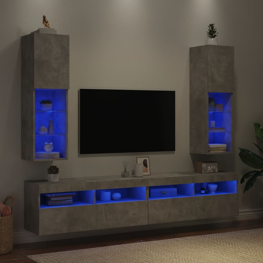 Meubles TV avec lumières LED 2 pcs gris béton 30,5x30x102 cm