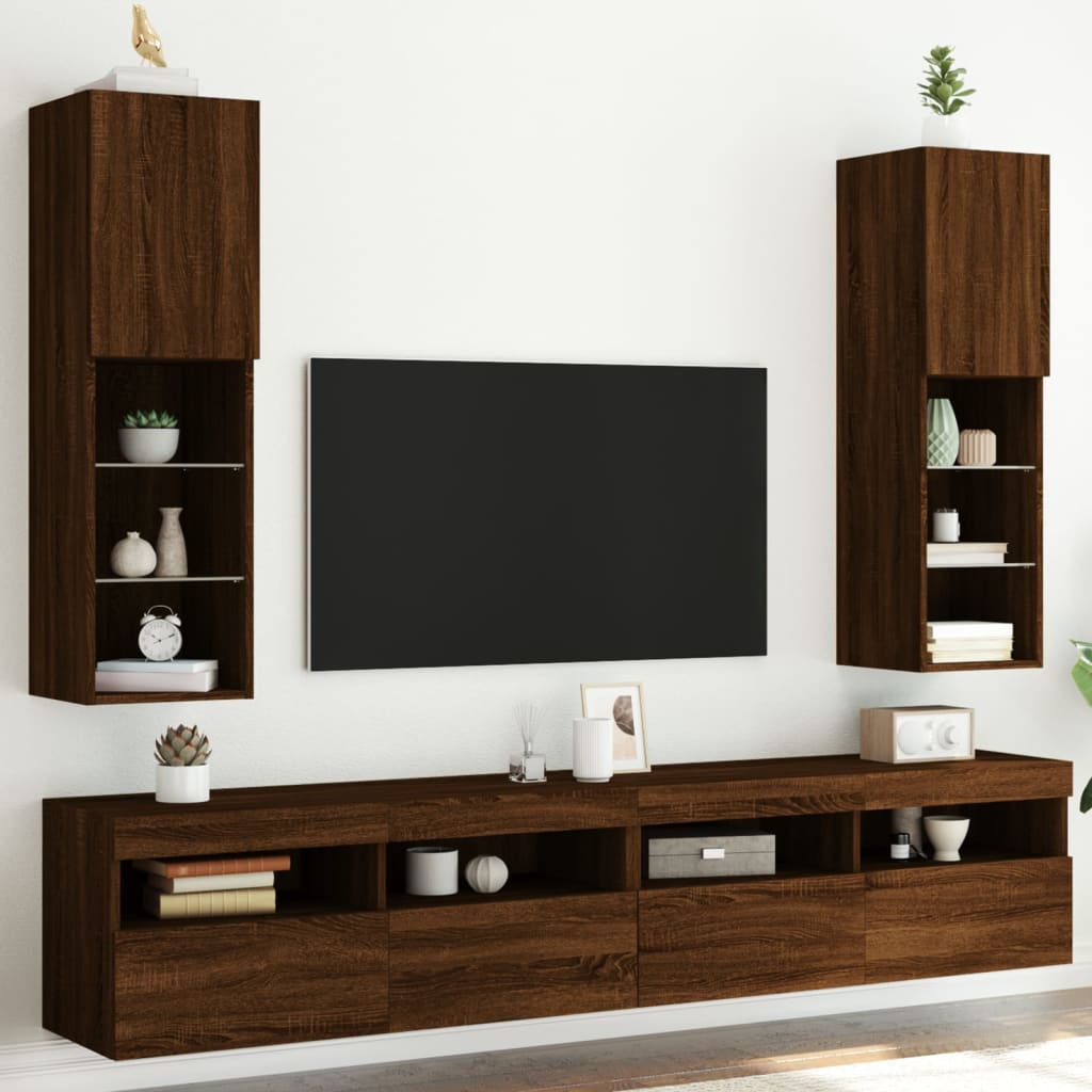 Meubles TV avec lumières LED 2 pcs chêne marron 30,5x30x102 cm