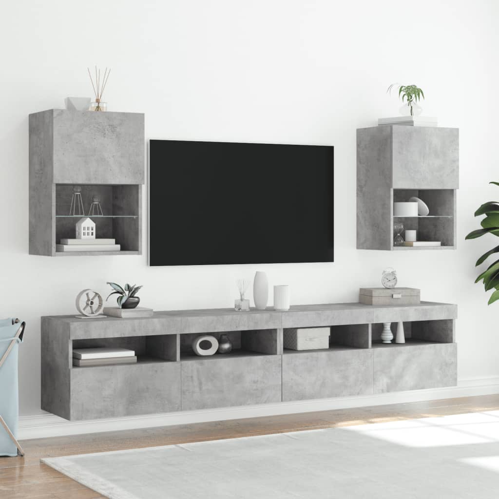 Meuble TV avec lumières LED gris béton 40,5x30x60 cm