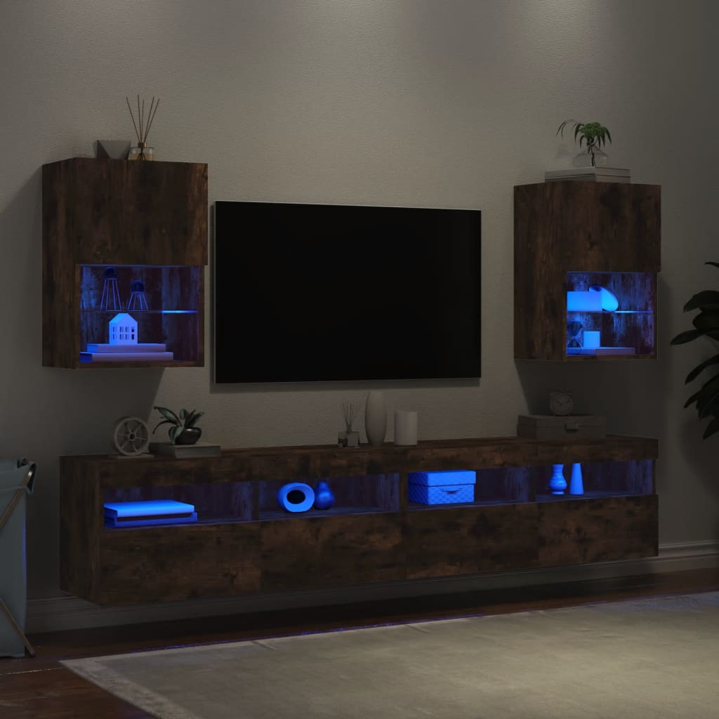 Meubles TV avec lumières LED 2 pcs chêne fumé 40,5x30x60 cm