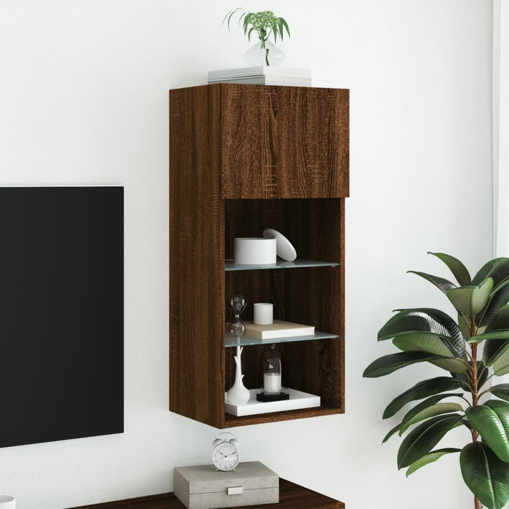 Meuble TV avec lumières LED chêne marron 40,5x30x90 cm