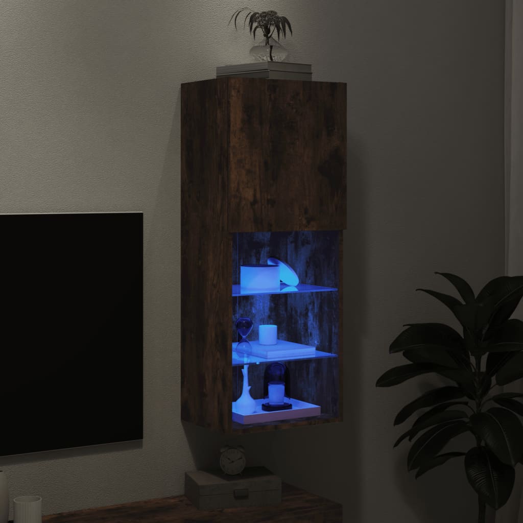 Meuble TV avec lumières LED chêne fumé 40,5x30x102 cm