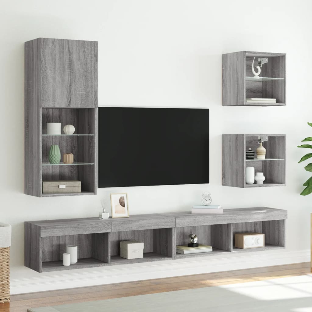 Meuble TV avec lumières LED sonoma gris 40,5x30x102 cm