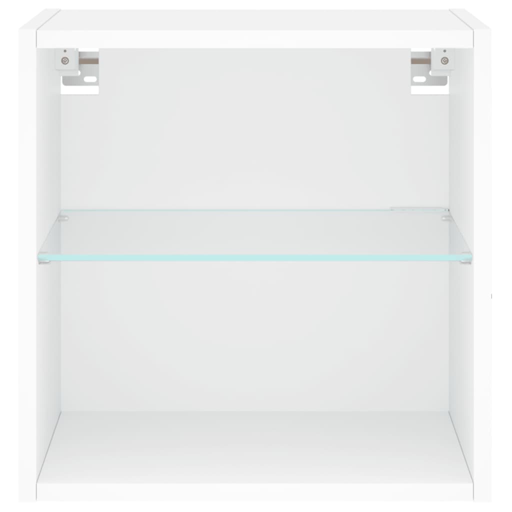 Tables de chevet murales avec lumières LED 2 pcs blanc