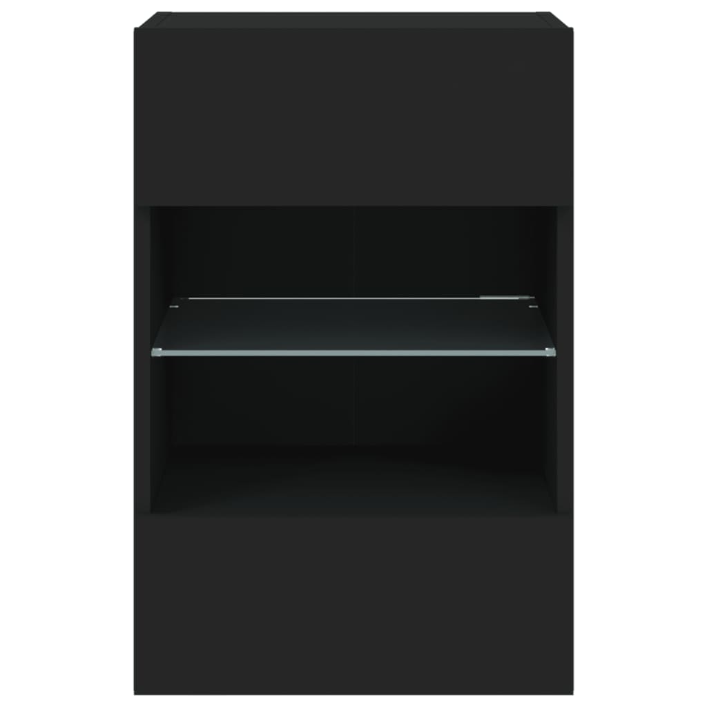 Meubles TV muraux avec lumières LED 2 pcs noir 40x30x60,5 cm