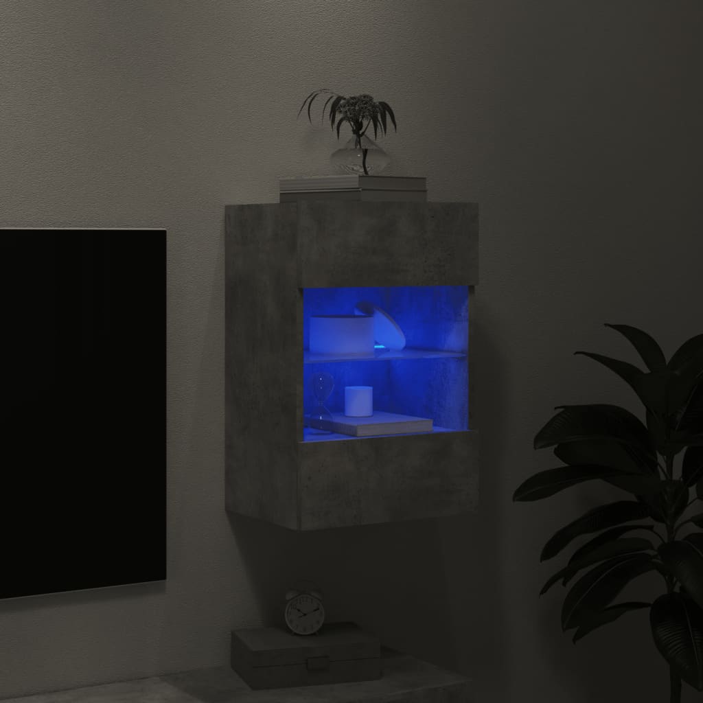 Meuble TV mural avec lumières LED gris béton 40x30x60,5 cm