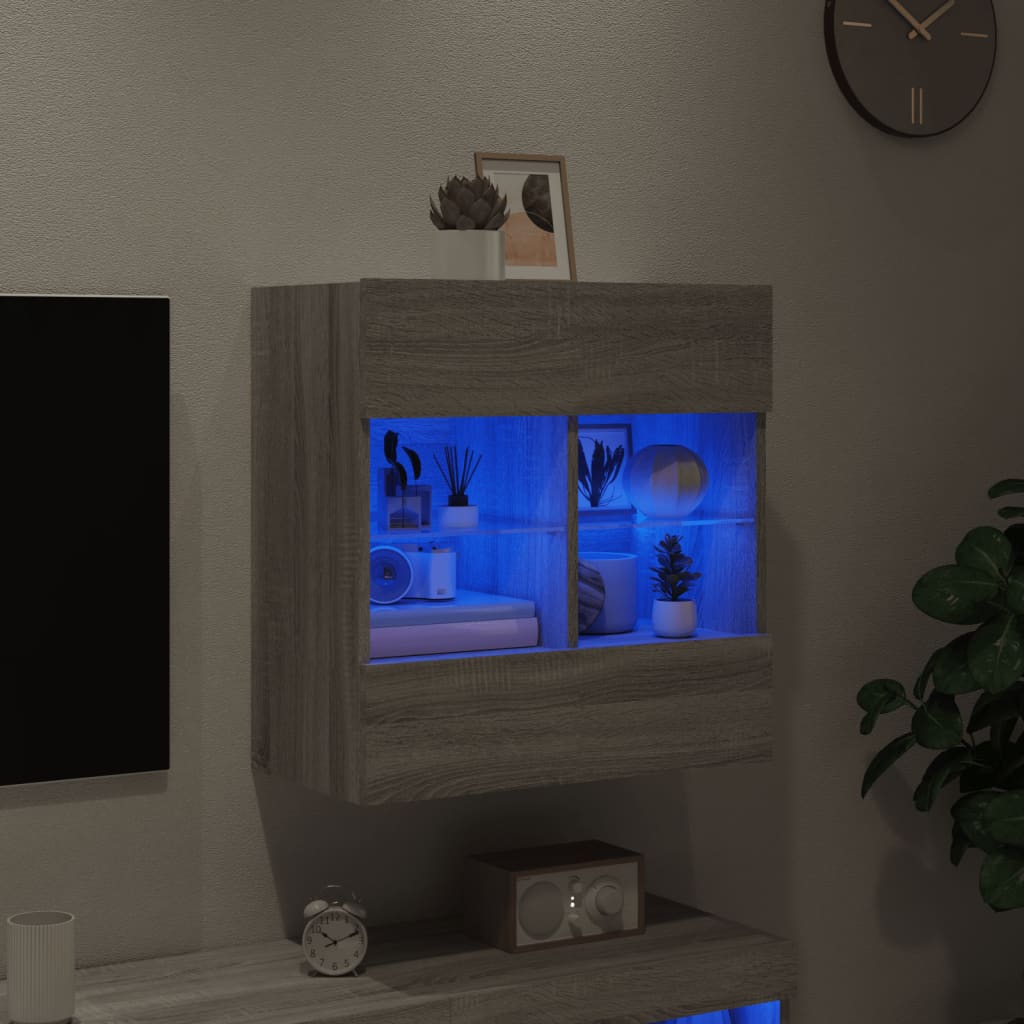 Meuble TV mural avec lumières LED sonoma gris 58,5x30x60,5 cm