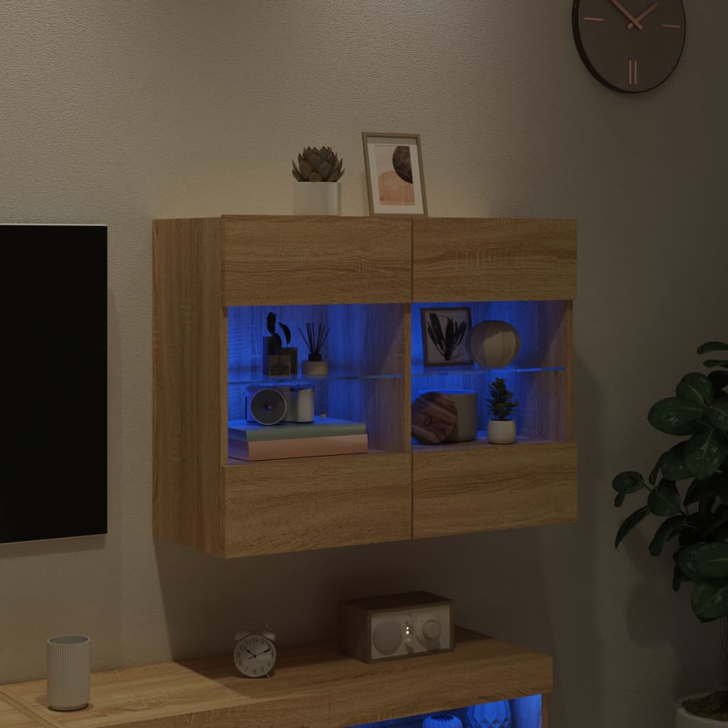 Meuble TV mural avec lumières LED chêne sonoma 78,5x30x60,5 cm