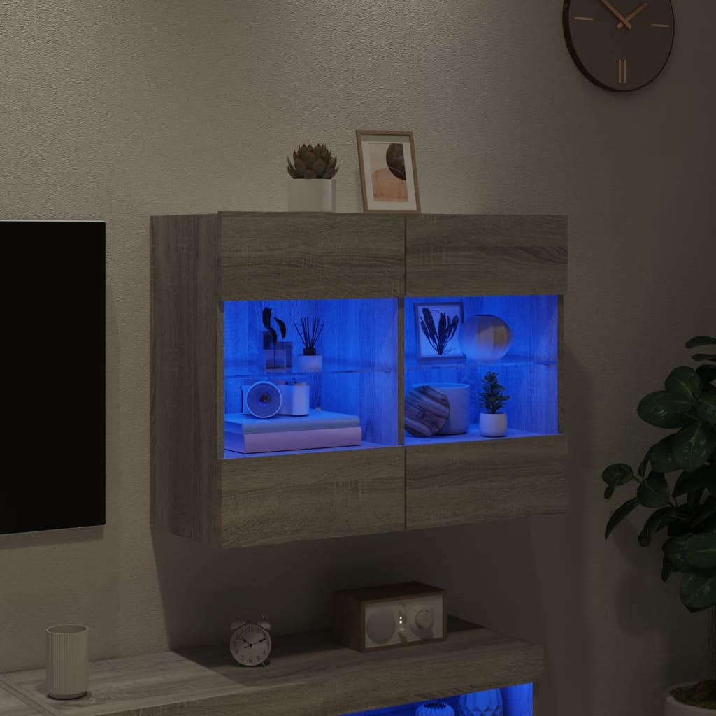 Meuble TV mural avec lumières LED sonoma gris 78,5x30x60,5 cm