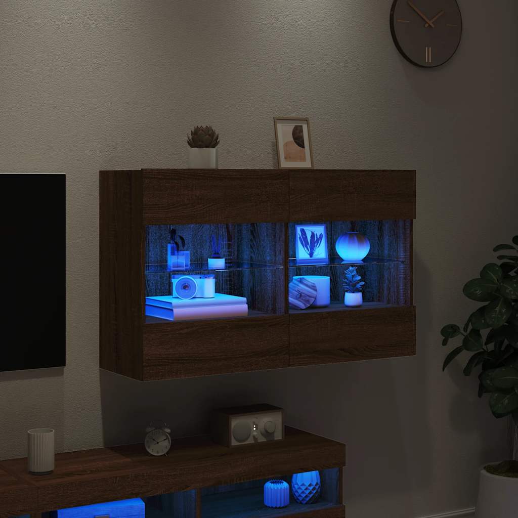 Meuble TV mural avec lumières LED chêne marron 98,5x30x60,5 cm