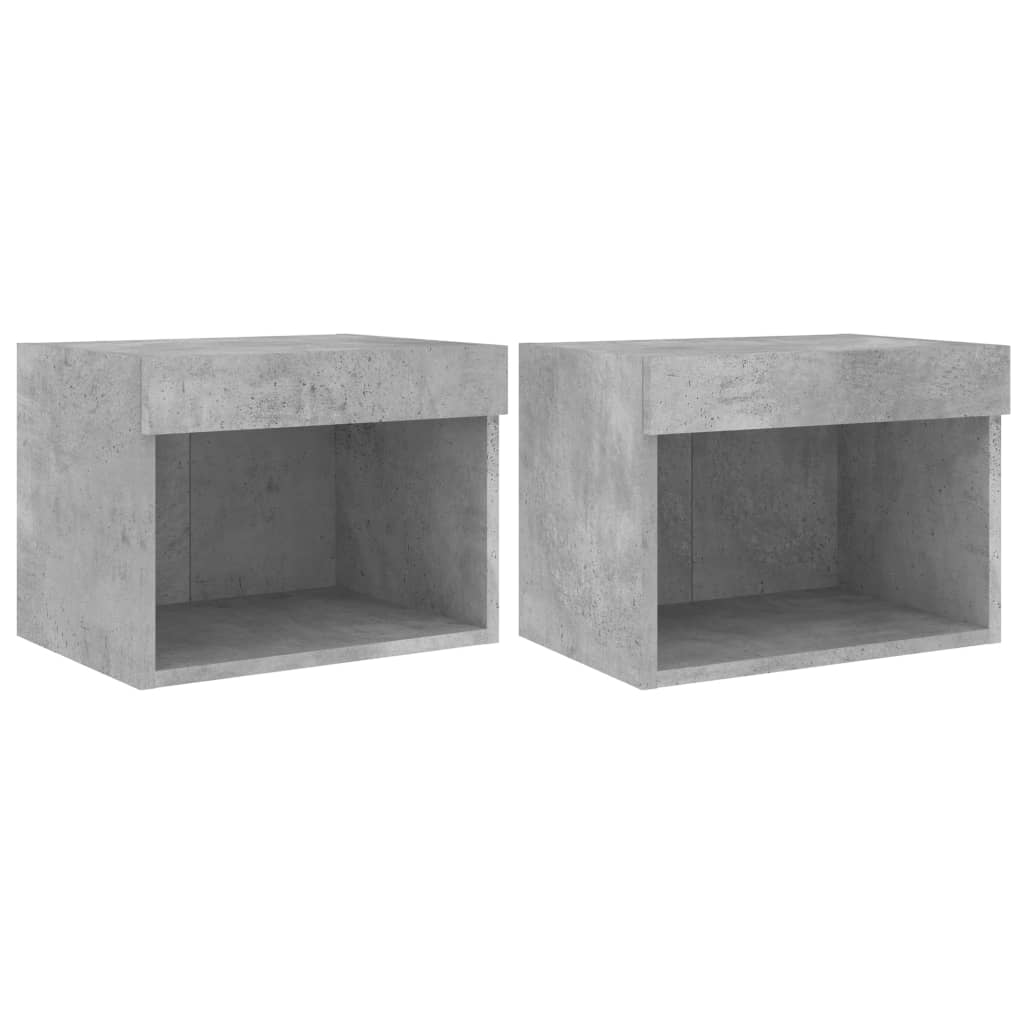 Tables de chevet murales avec lumières LED 2 pcs gris béton