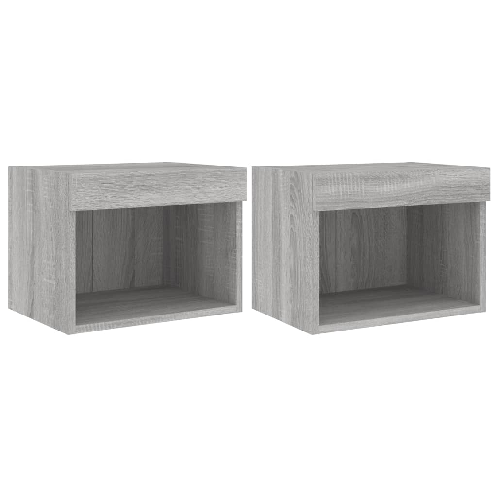 Wall mounted bedside tables with LED lights 2 pcs sonoma gray