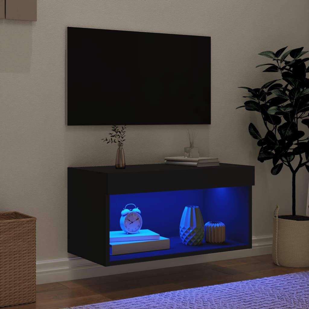 Meuble TV avec lumières LED noir 60x30x30 cm