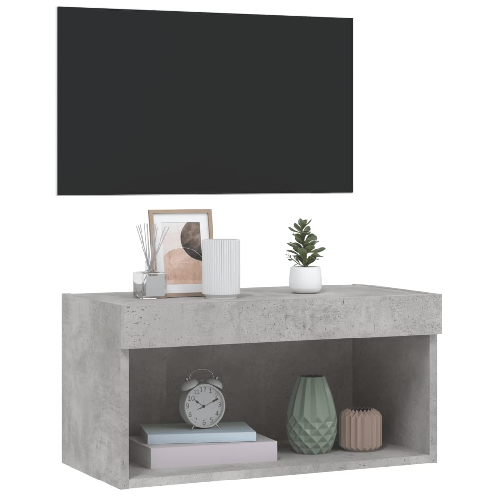 Meuble TV avec lumières LED gris béton 60x30x30 cm