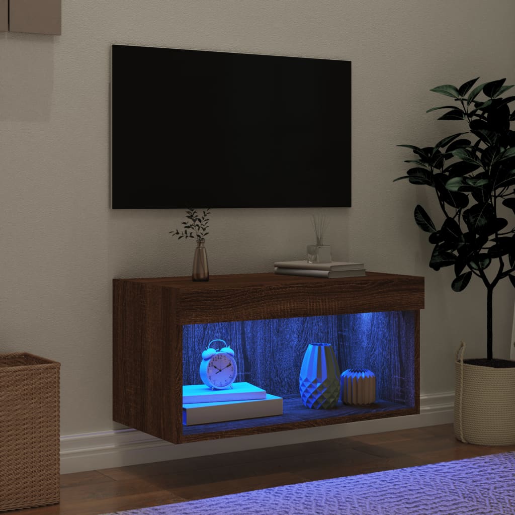 Meuble TV avec lumières LED chêne marron 60x30x30 cm