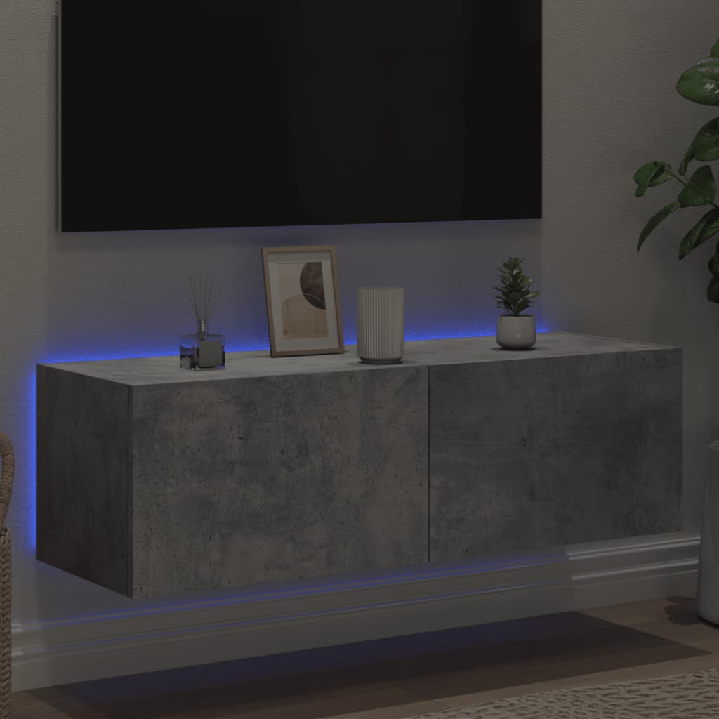 Meuble TV mural avec lumières LED gris béton 100x35x31 cm