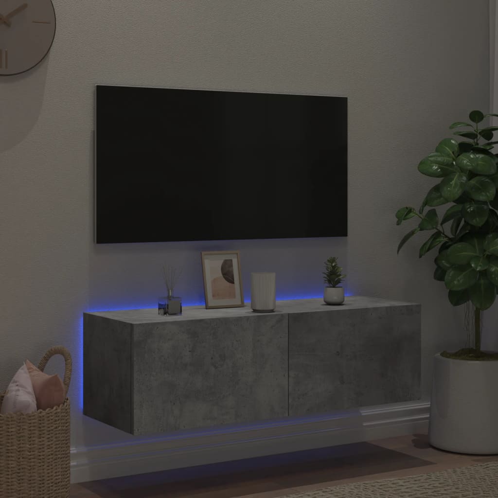 Meuble TV mural avec lumières LED gris béton 100x35x31 cm