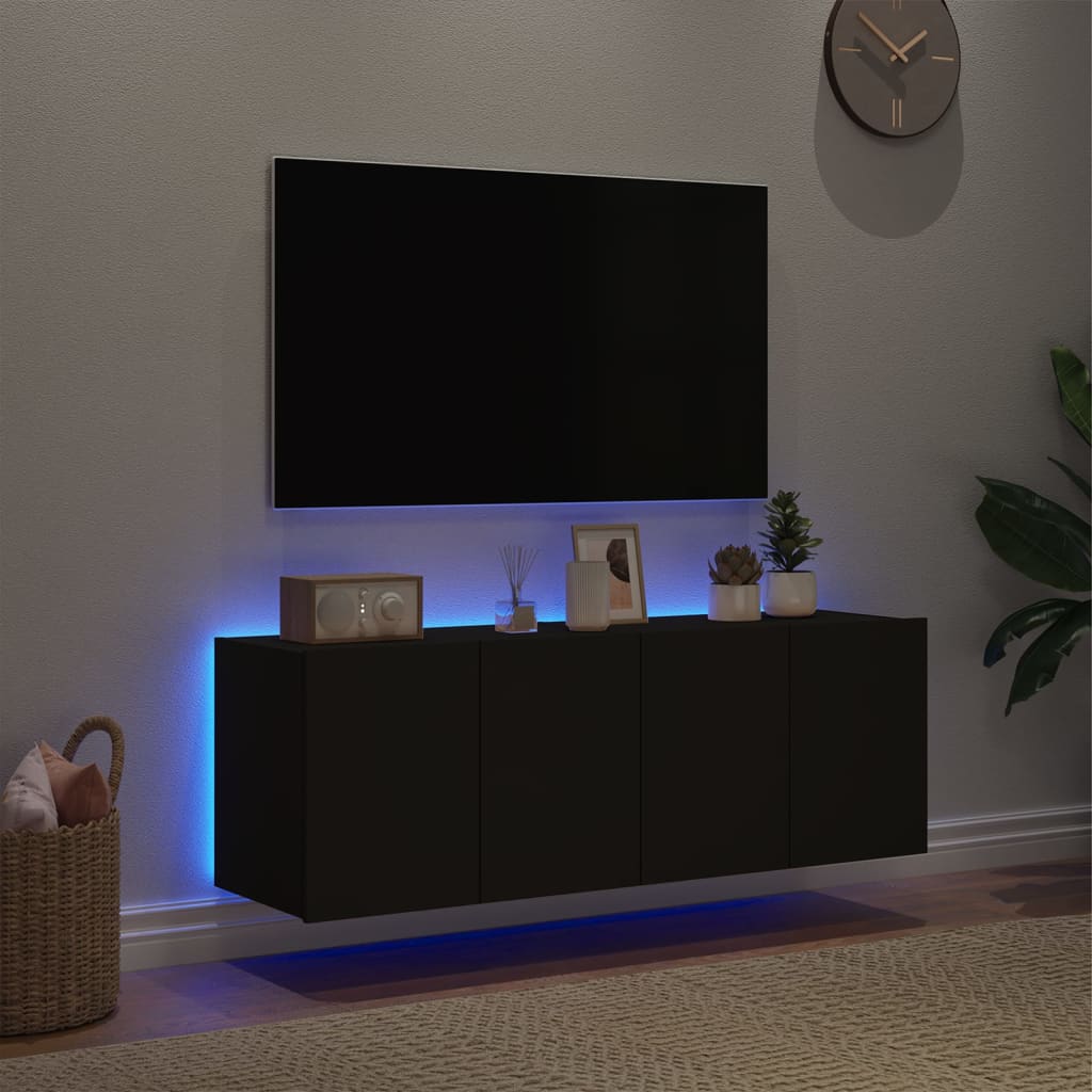 Meubles TV muraux avec lumières LED 2 pcs noir 60x35x41 cm