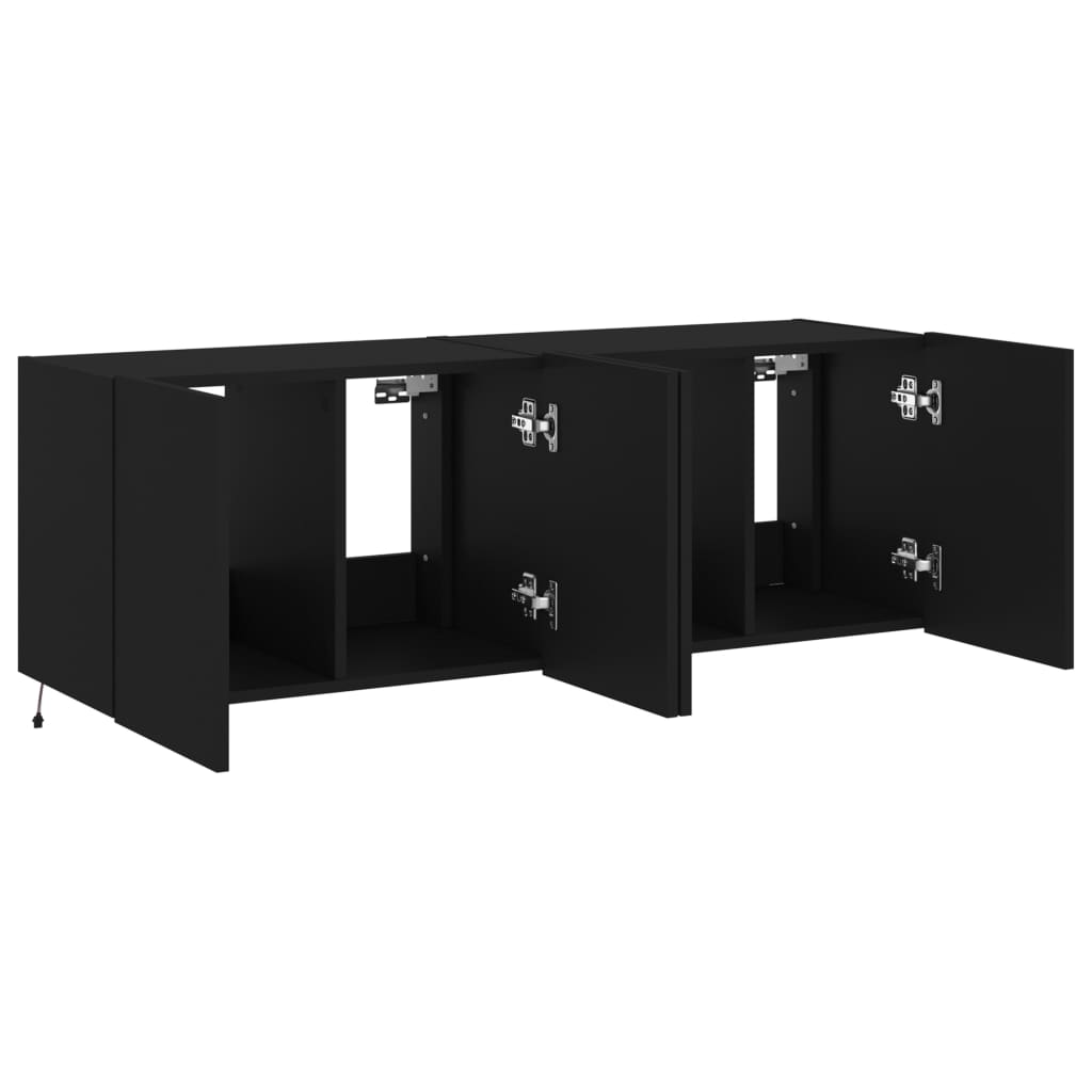 Meubles TV muraux avec lumières LED 2 pcs noir 60x35x41 cm