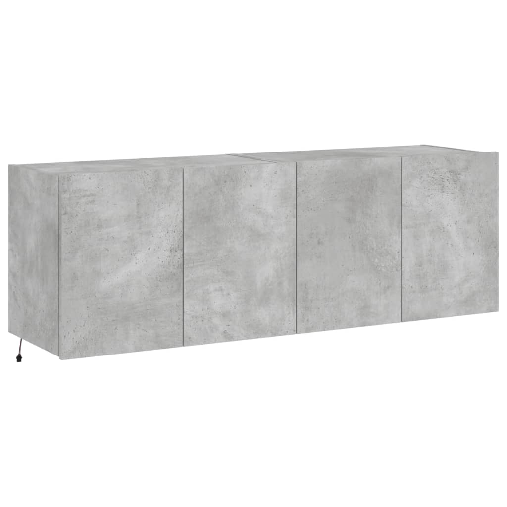 Meubles TV muraux et lumières LED 2pcs gris béton 60x35x41 cm