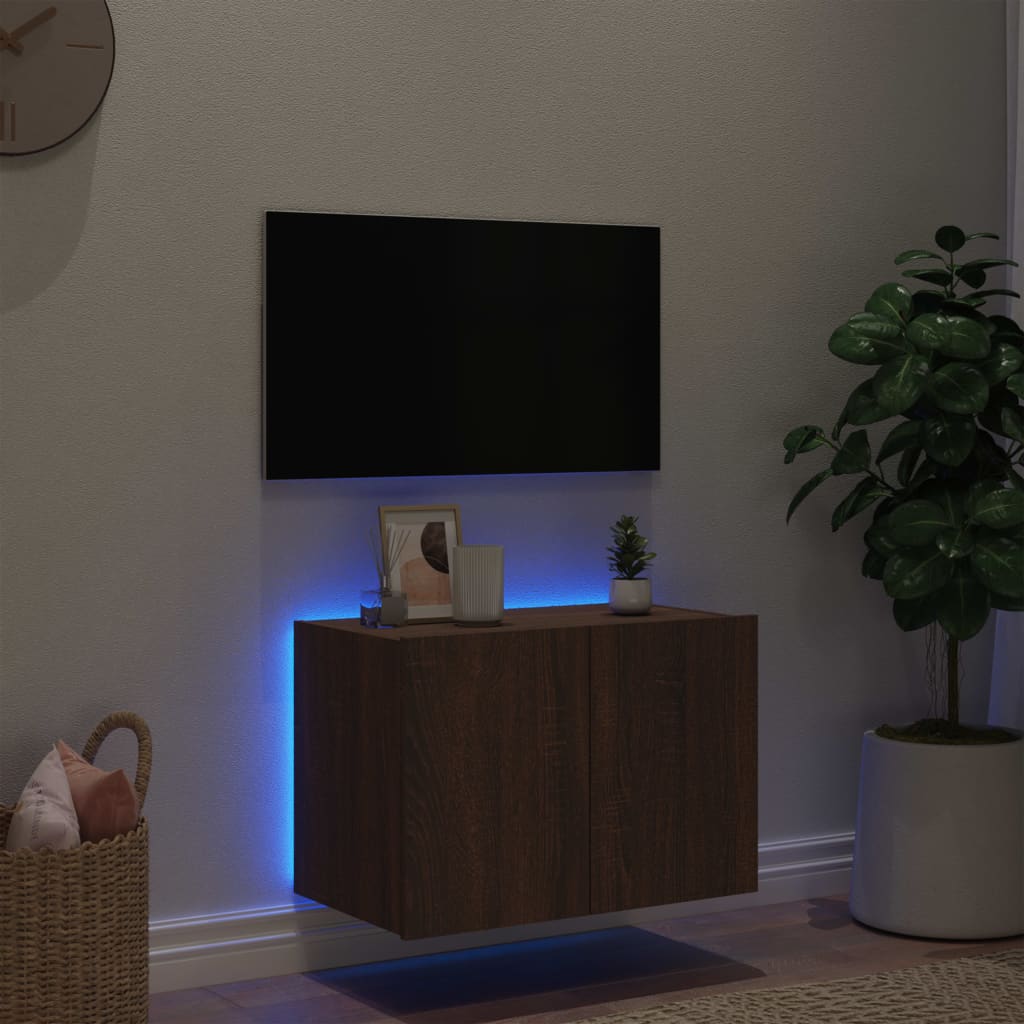 Meuble TV mural avec lumières LED chêne marron 60x35x41 cm