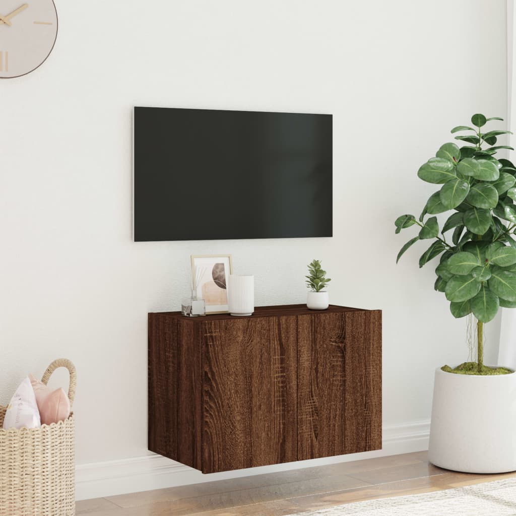 Meuble TV mural avec lumières LED chêne marron 60x35x41 cm