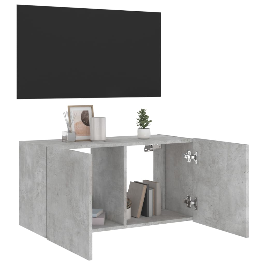 Meuble TV mural avec lumières LED gris béton 80x35x41 cm