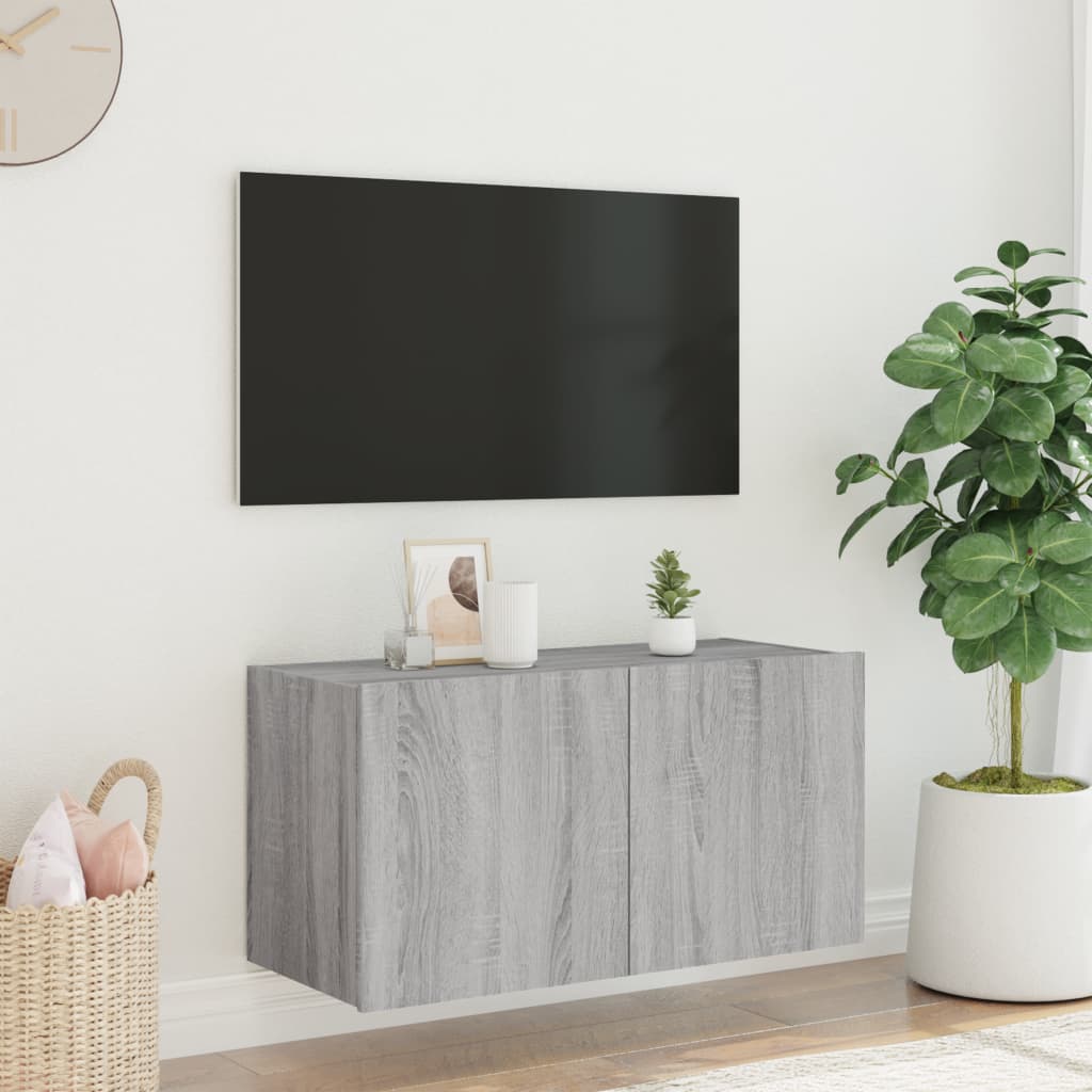 Meuble TV mural avec lumières LED sonoma gris 80x35x41 cm