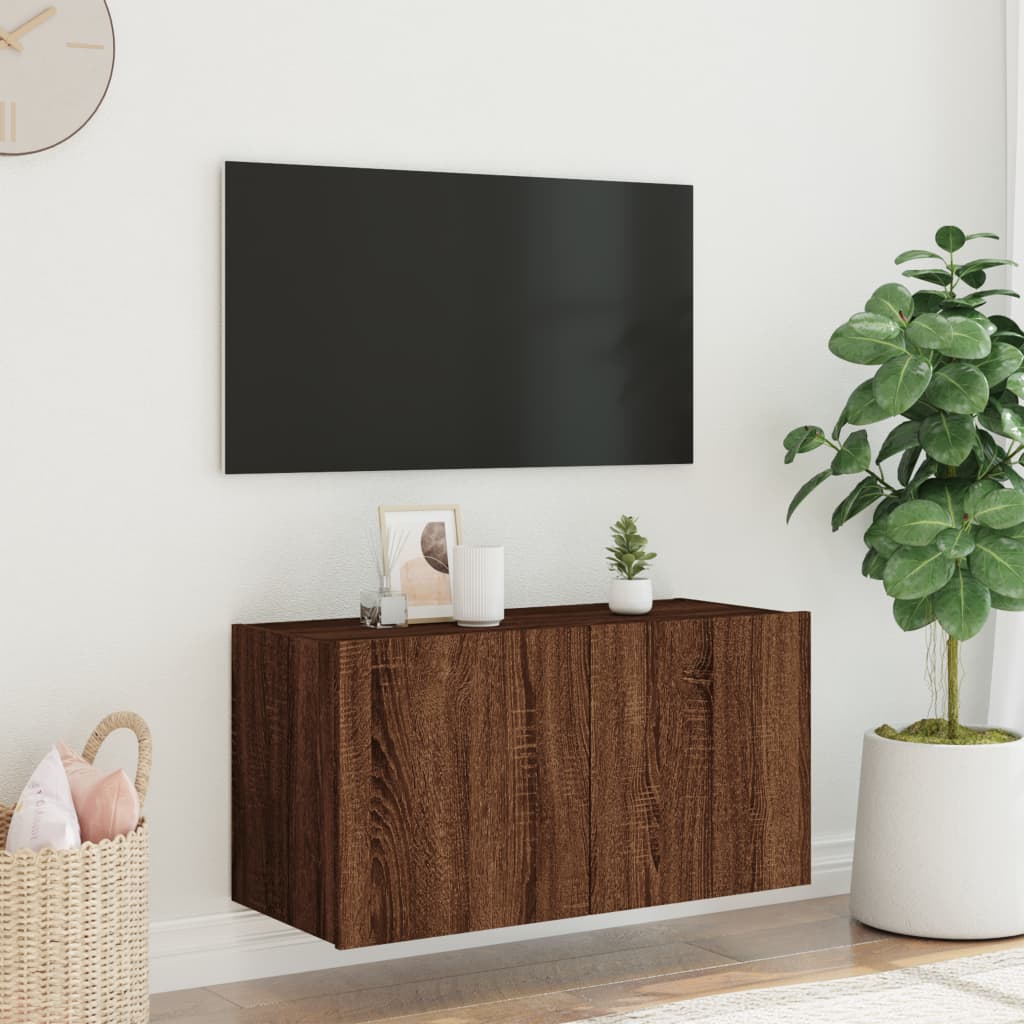 Meuble TV mural avec lumières LED chêne marron 80x35x41 cm