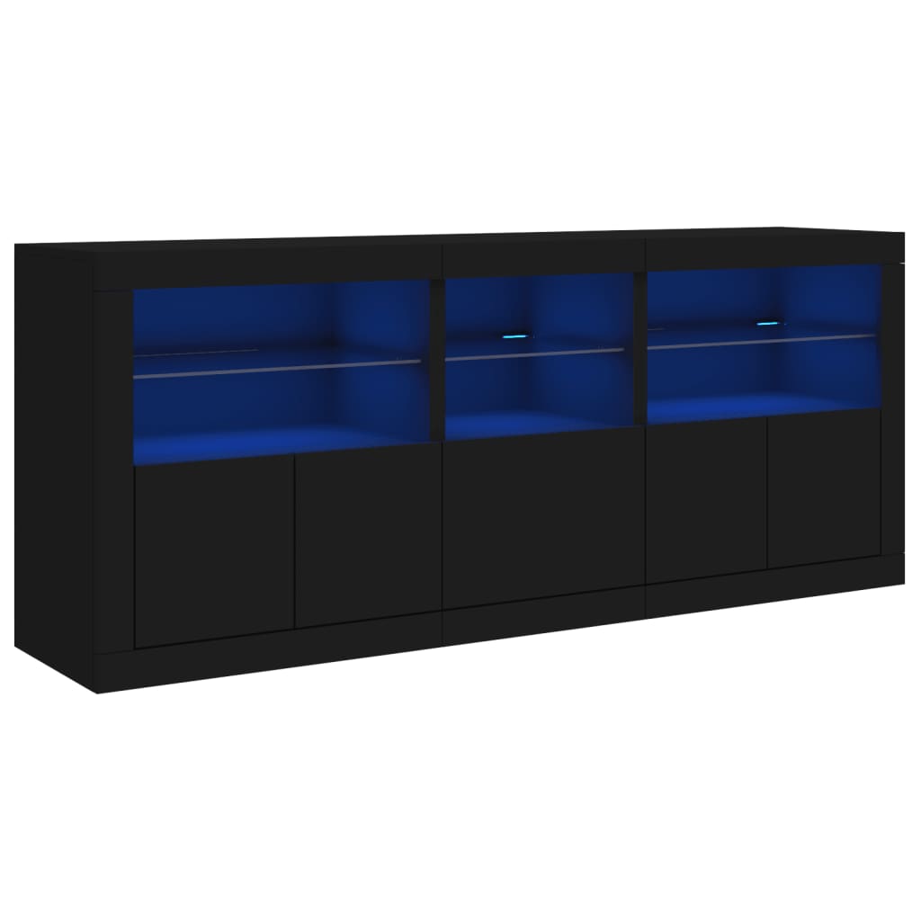 Buffet avec lumières LED noir 162x37x67 cm