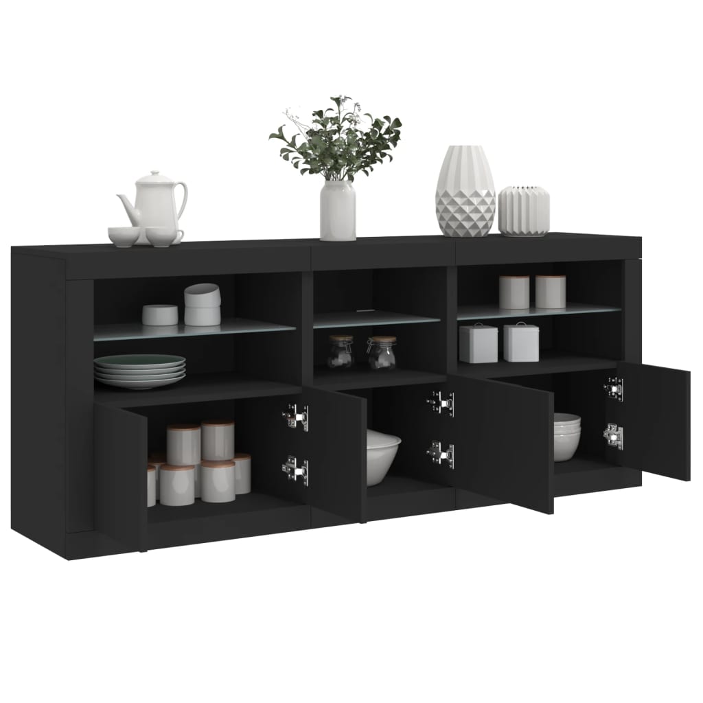 Sideboard with LED lights black 162x37x67 cm