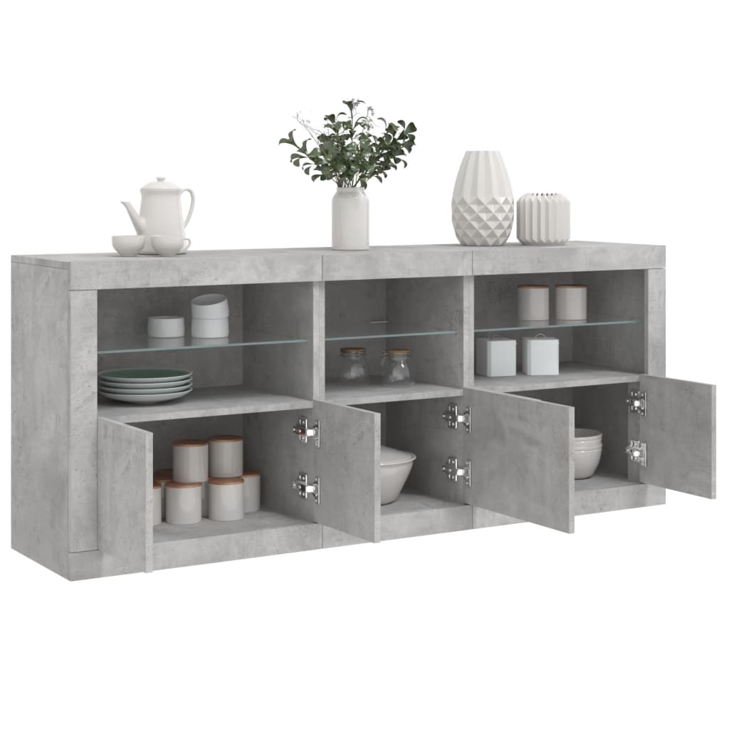 Sideboard mit betongrauen LED-Leuchten 162x37x67 cm