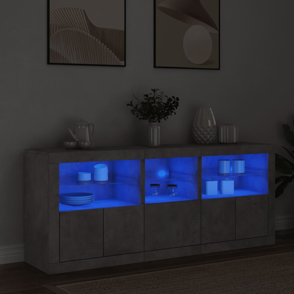 Sideboard mit betongrauen LED-Leuchten 162x37x67 cm