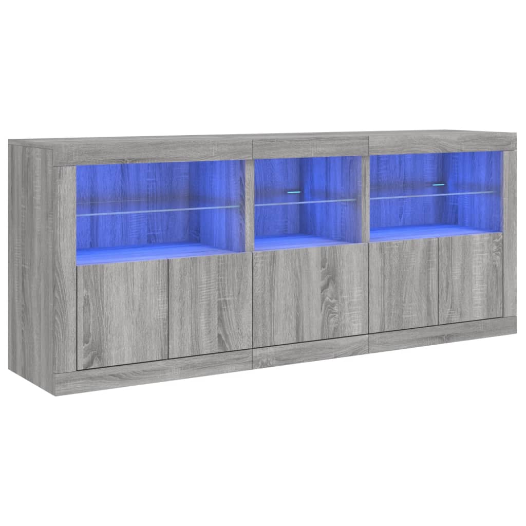 Buffet avec lumières LED sonoma gris 162x37x67 cm