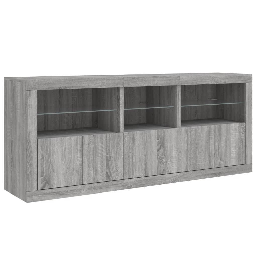 Buffet avec lumières LED sonoma gris 162x37x67 cm