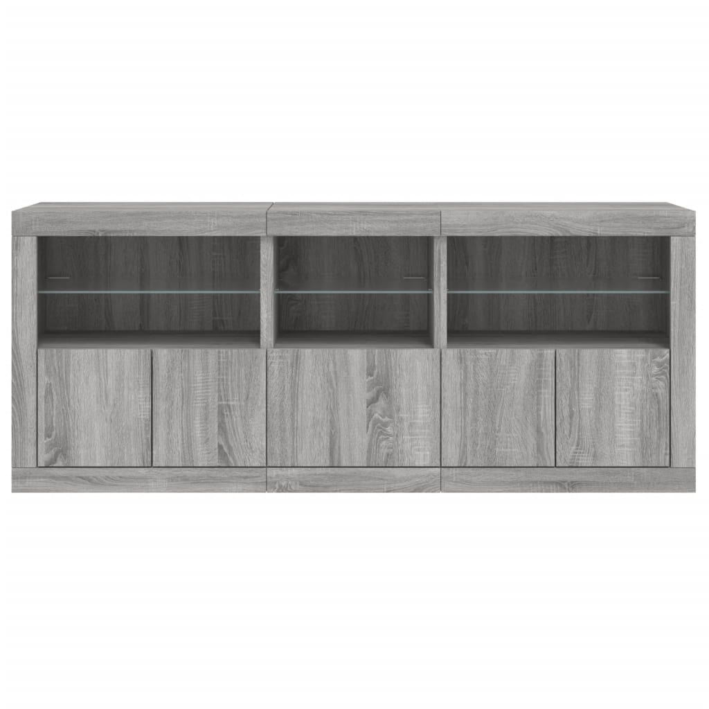 Buffet avec lumières LED sonoma gris 162x37x67 cm