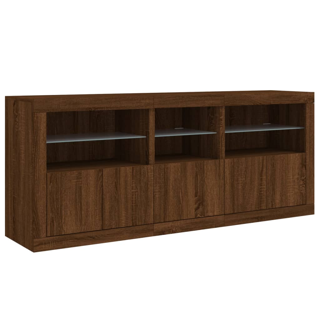 Buffet avec lumières LED chêne marron 162x37x67 cm