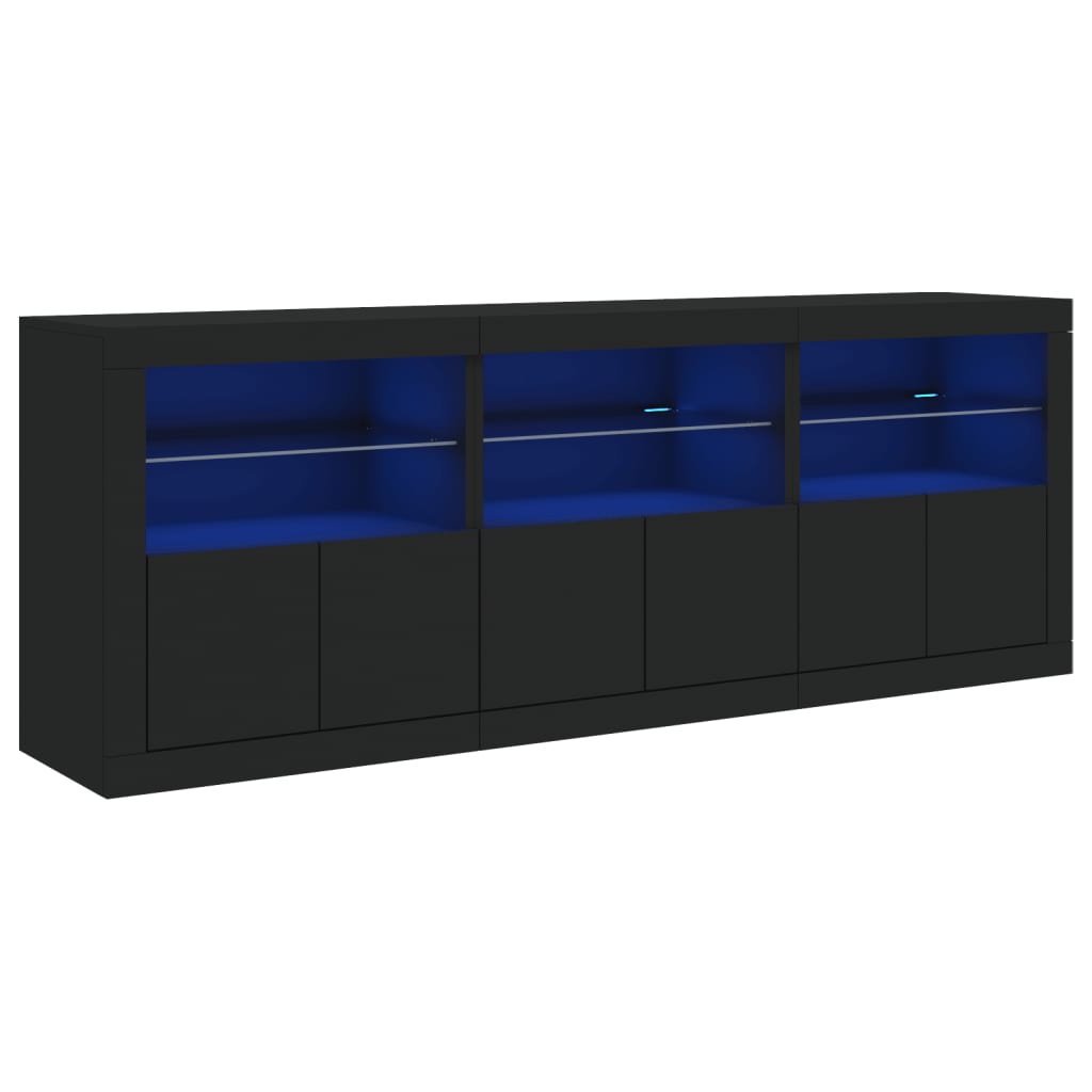 Buffet avec lumières LED noir 181,5x37x67 cm