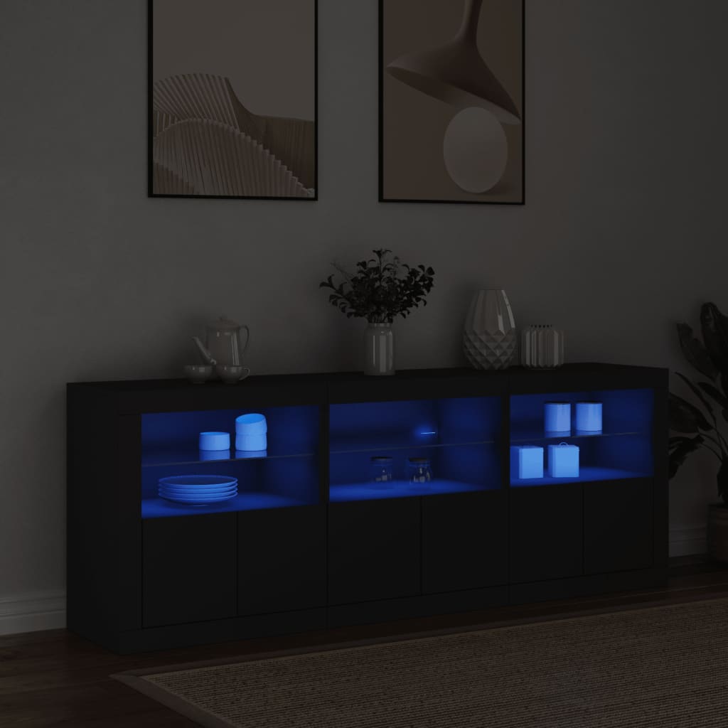 Buffet avec lumières LED noir 181,5x37x67 cm