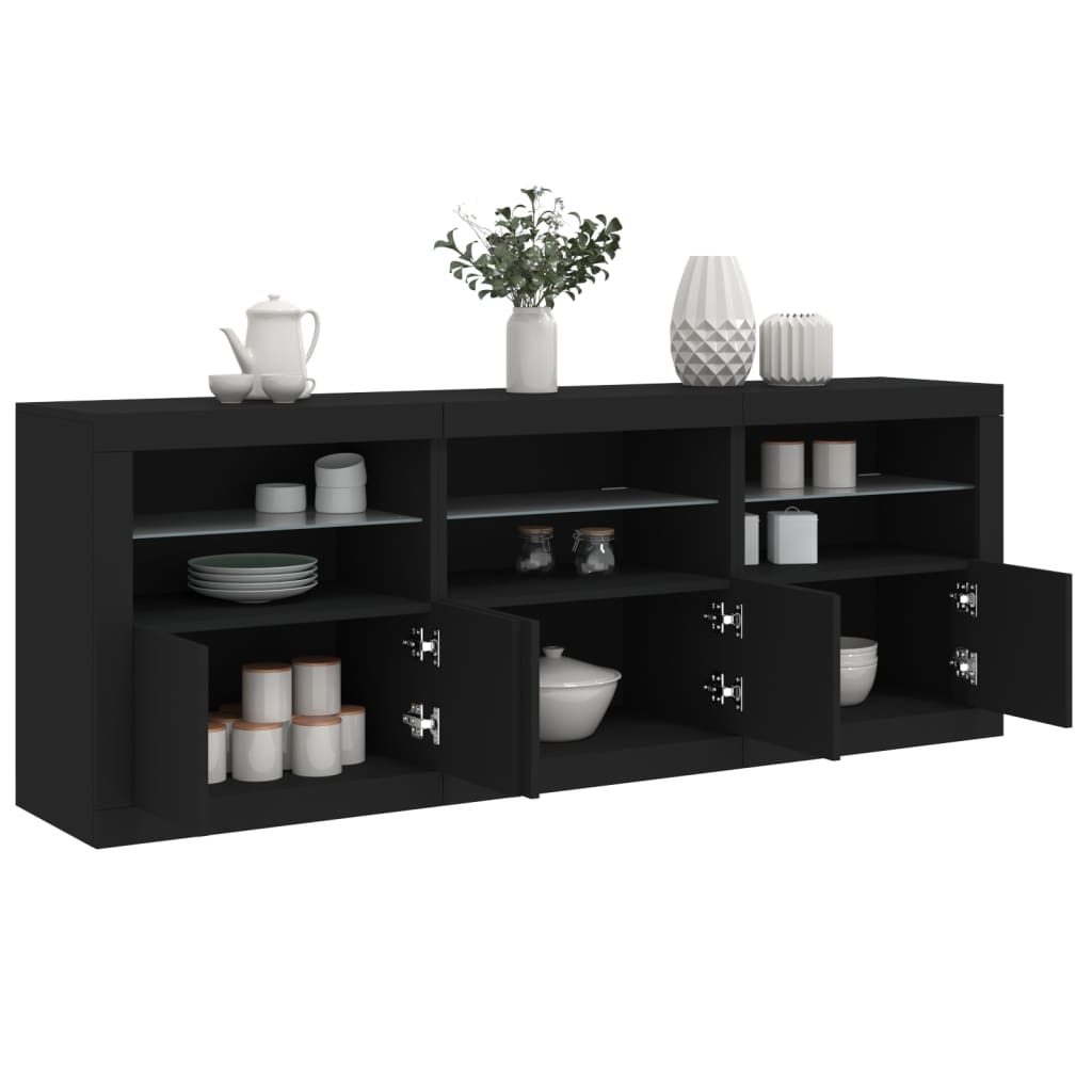 Buffet avec lumières LED noir 181,5x37x67 cm