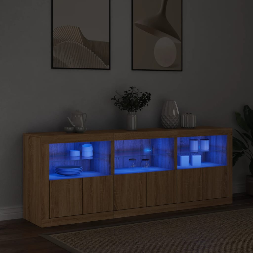 Buffet avec lumières LED chêne sonoma 181,5x37x67 cm