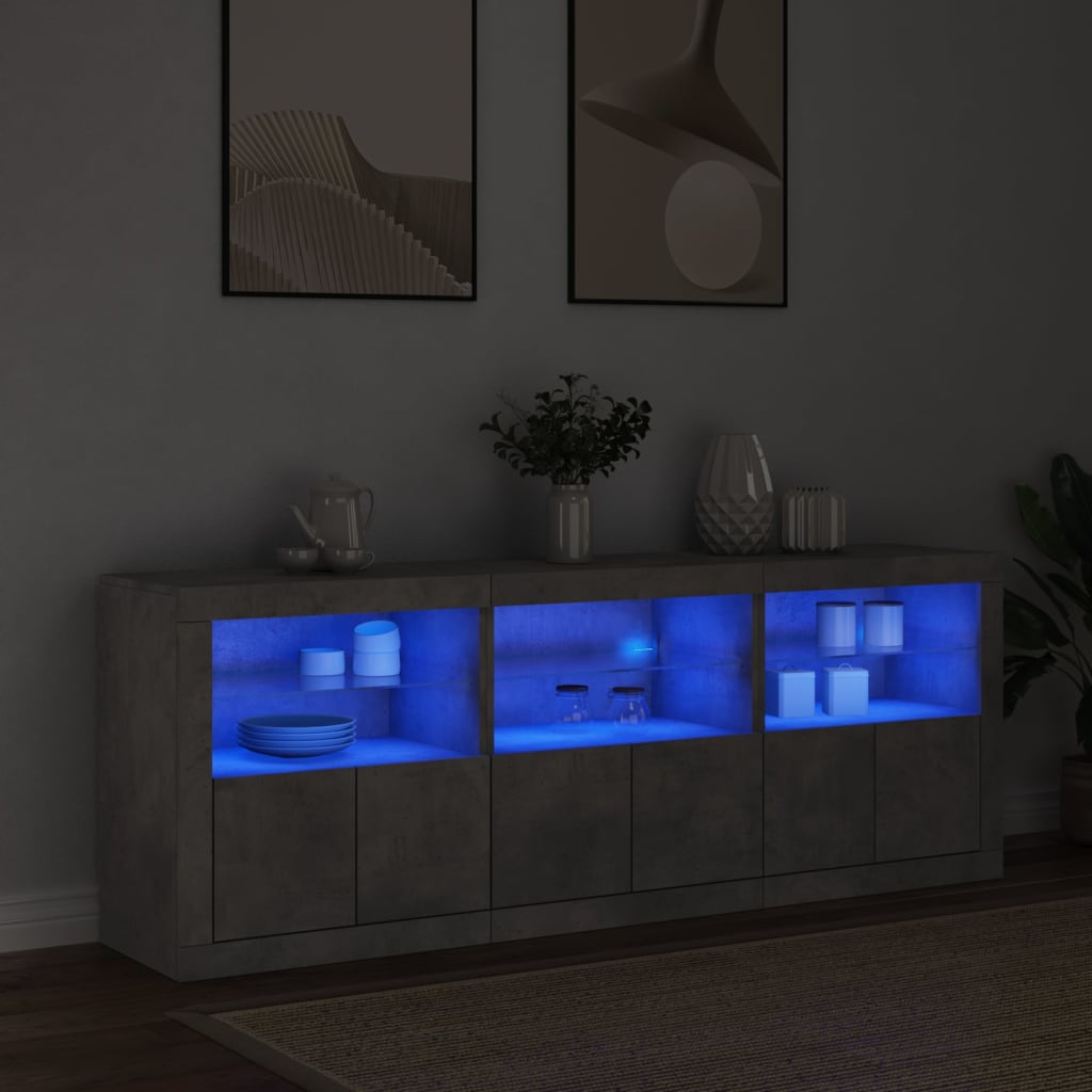 Buffet avec lumières LED gris béton 181,5x37x67 cm