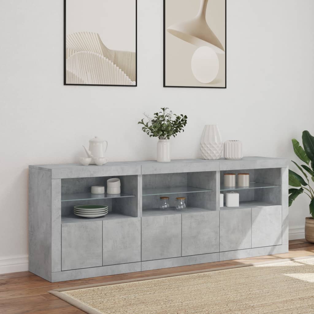 Sideboard with LED lights concrete gray 181.5x37x67 cm