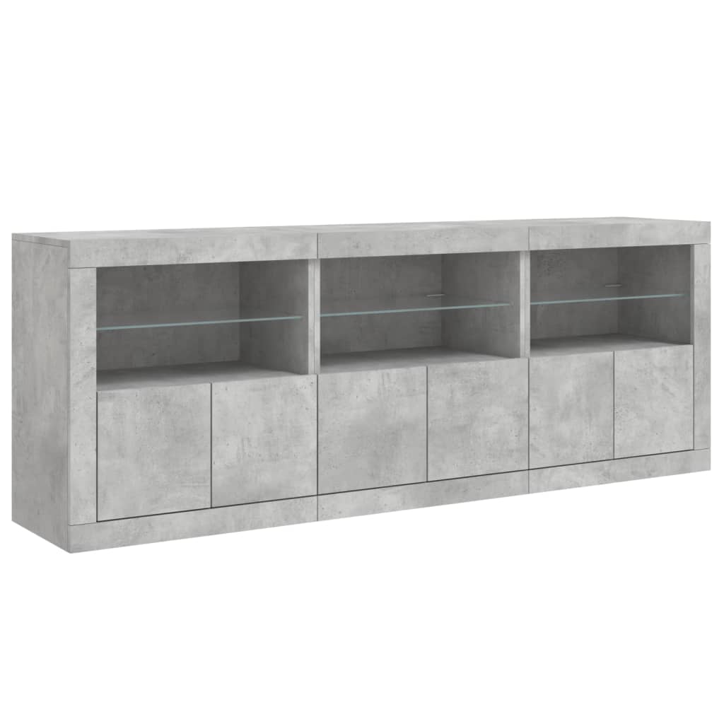 Buffet avec lumières LED gris béton 181,5x37x67 cm