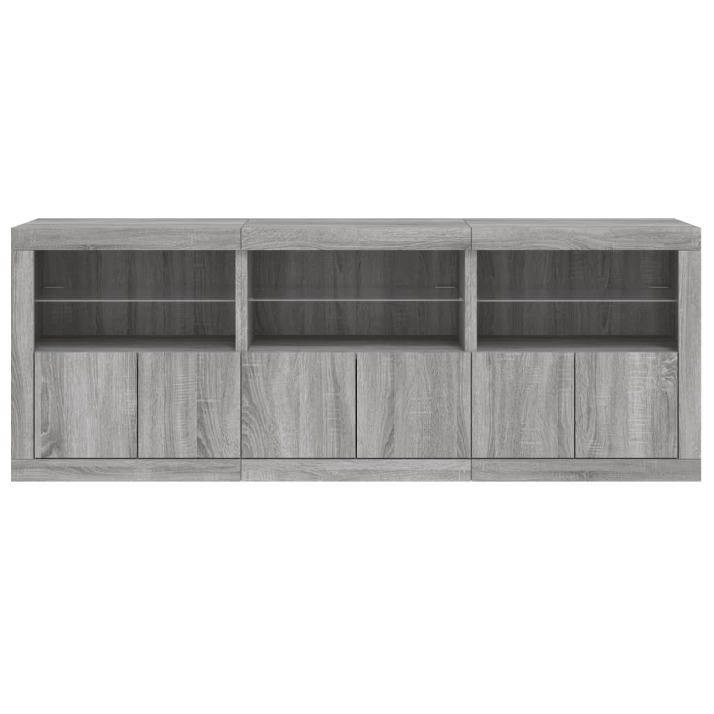 Buffet avec lumières LED sonoma gris 181,5x37x67 cm