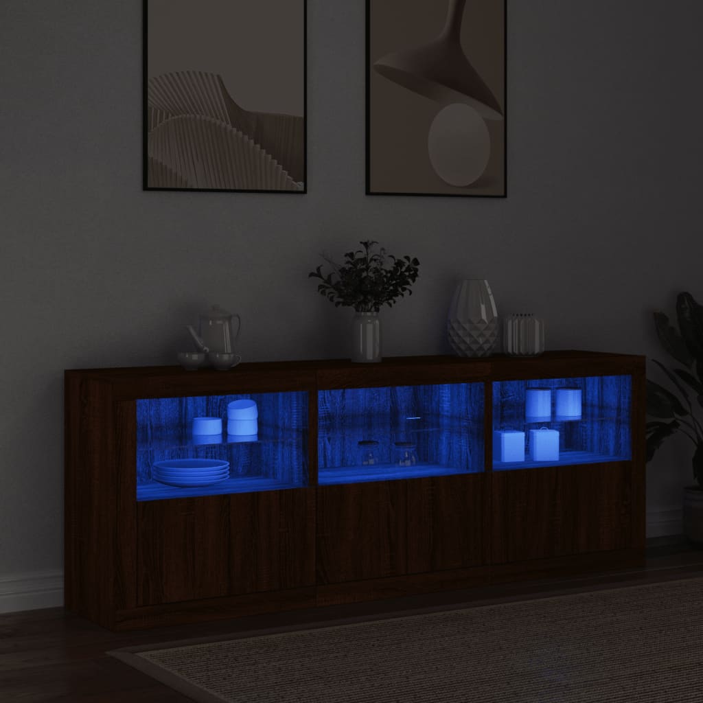 Buffet avec lumières LED chêne marron 181,5x37x67 cm