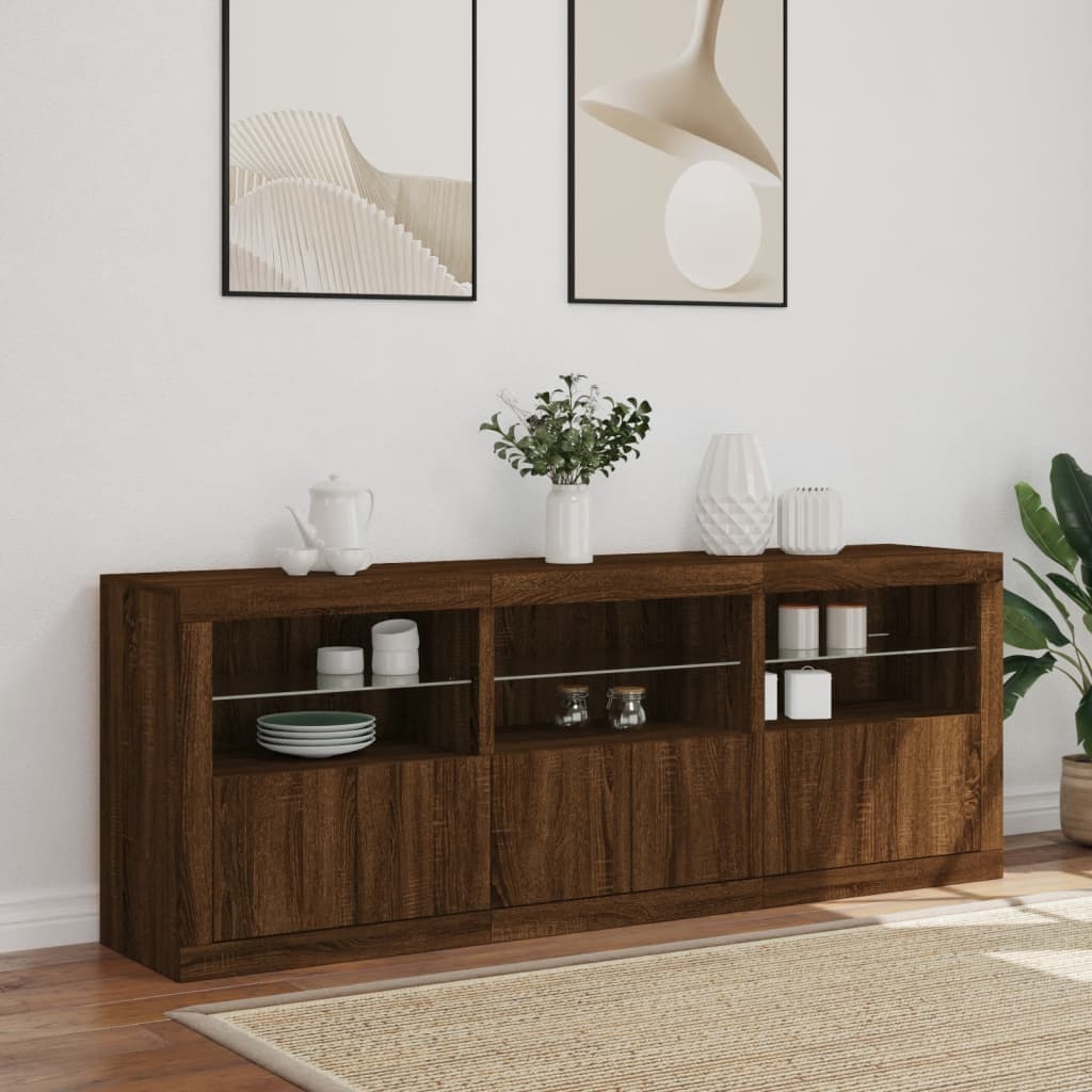 Buffet avec lumières LED chêne marron 181,5x37x67 cm