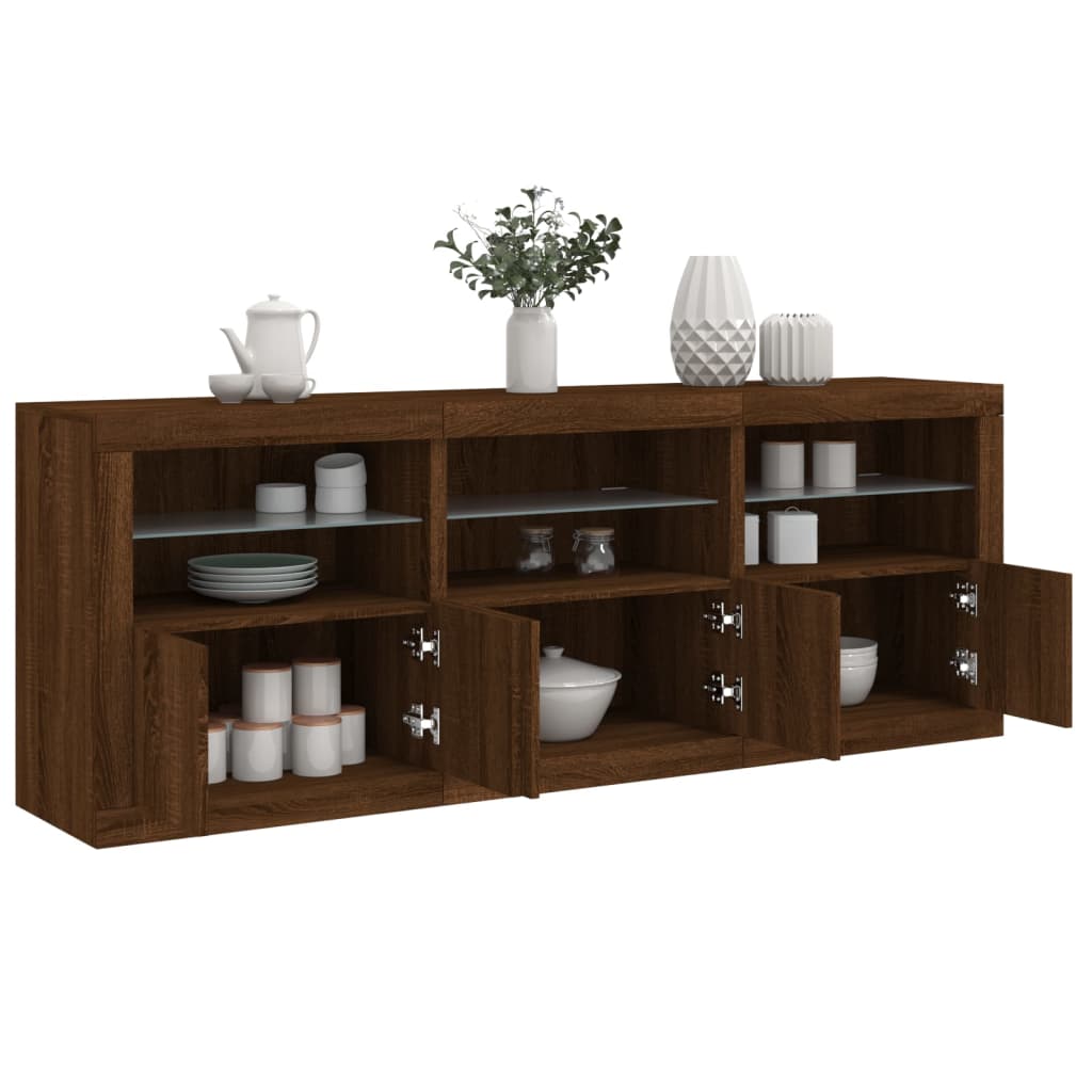 Buffet avec lumières LED chêne marron 181,5x37x67 cm