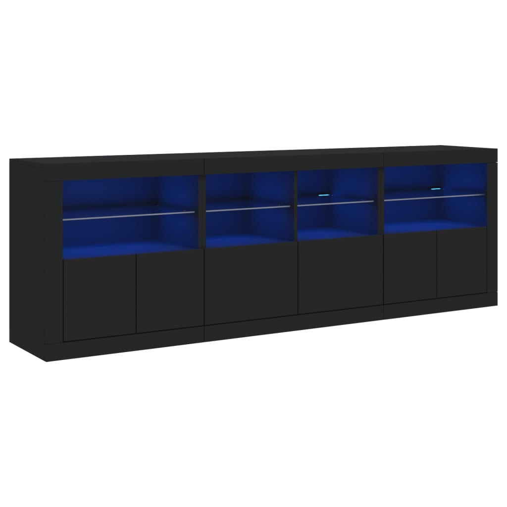 Buffet avec lumières LED noir 202x37x67 cm