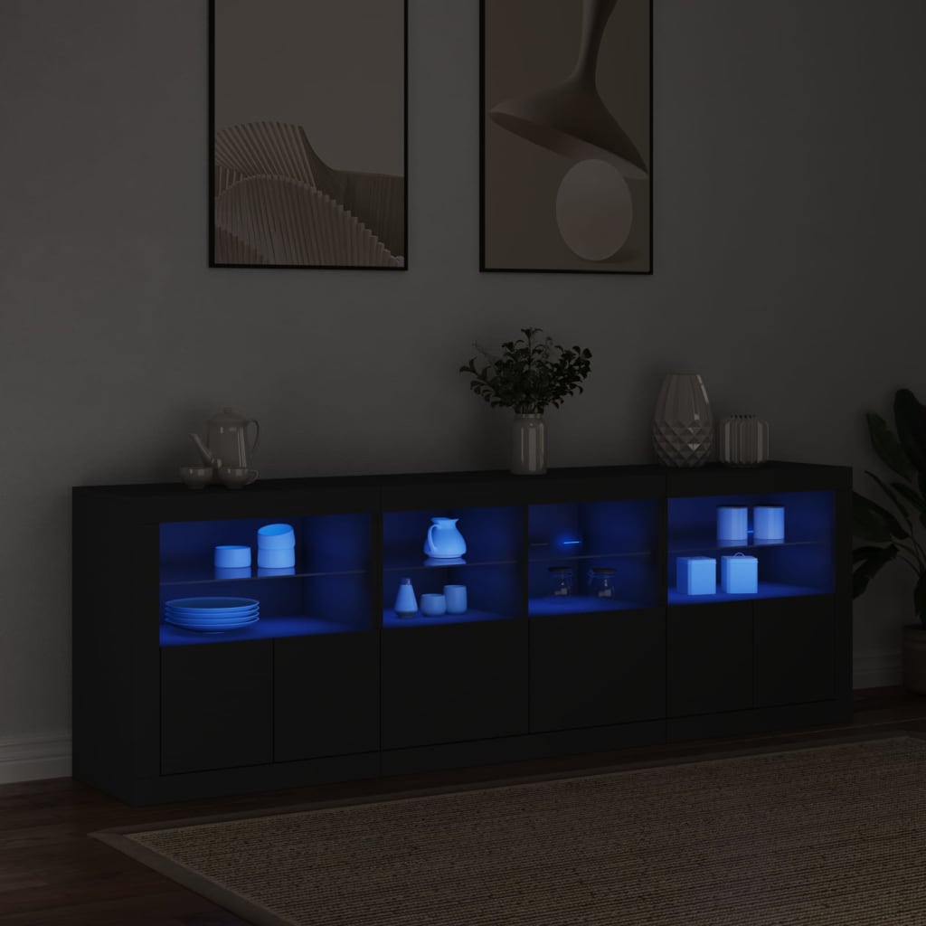 Buffet avec lumières LED noir 202x37x67 cm